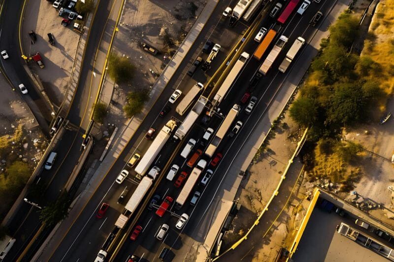 Vista aérea de rodovia movimentada